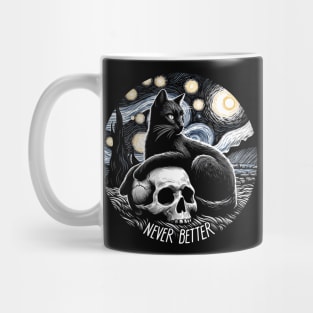 Never Better - Cat and skull Van Gogh inspired Mug